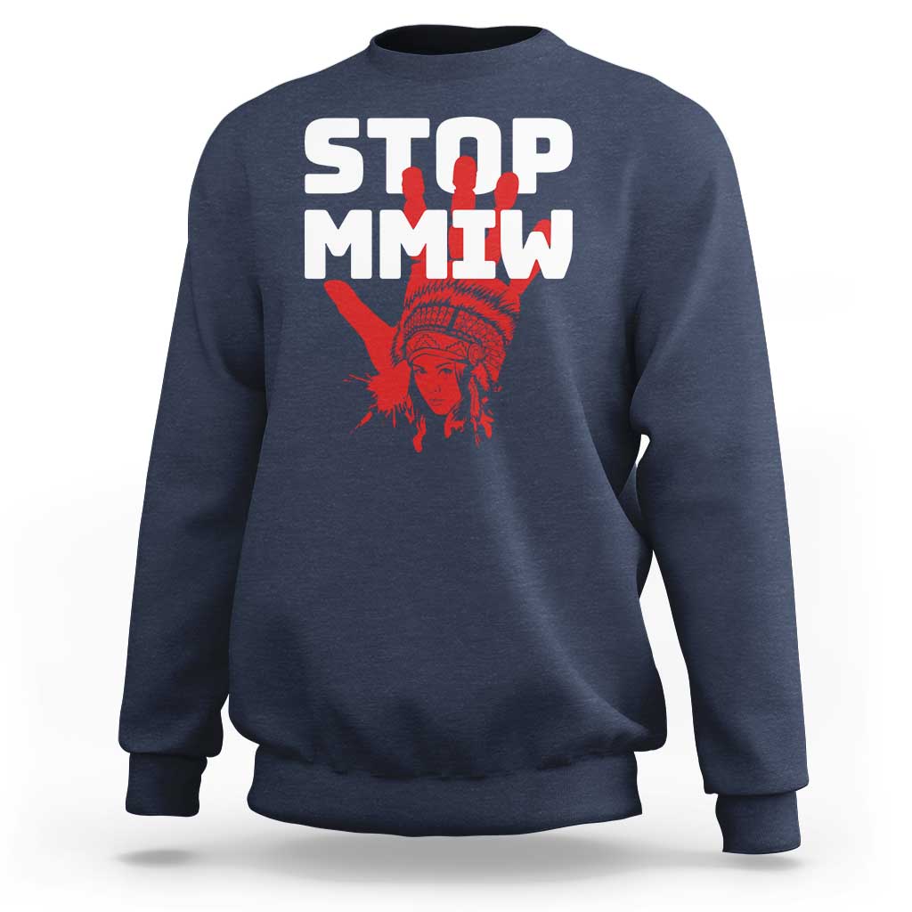 Indigenous Women Awareness Sweatshirt Stop MMIW Red Handprint Graphic
