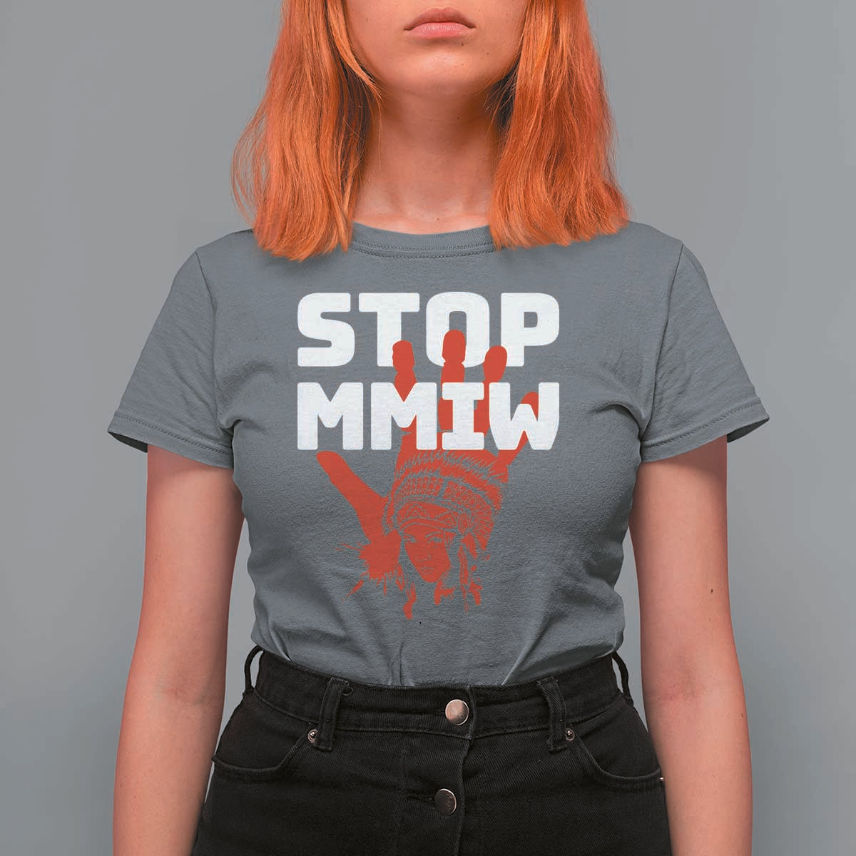 Indigenous Women Awareness T Shirt For Women Stop MMIW Red Handprint Graphic