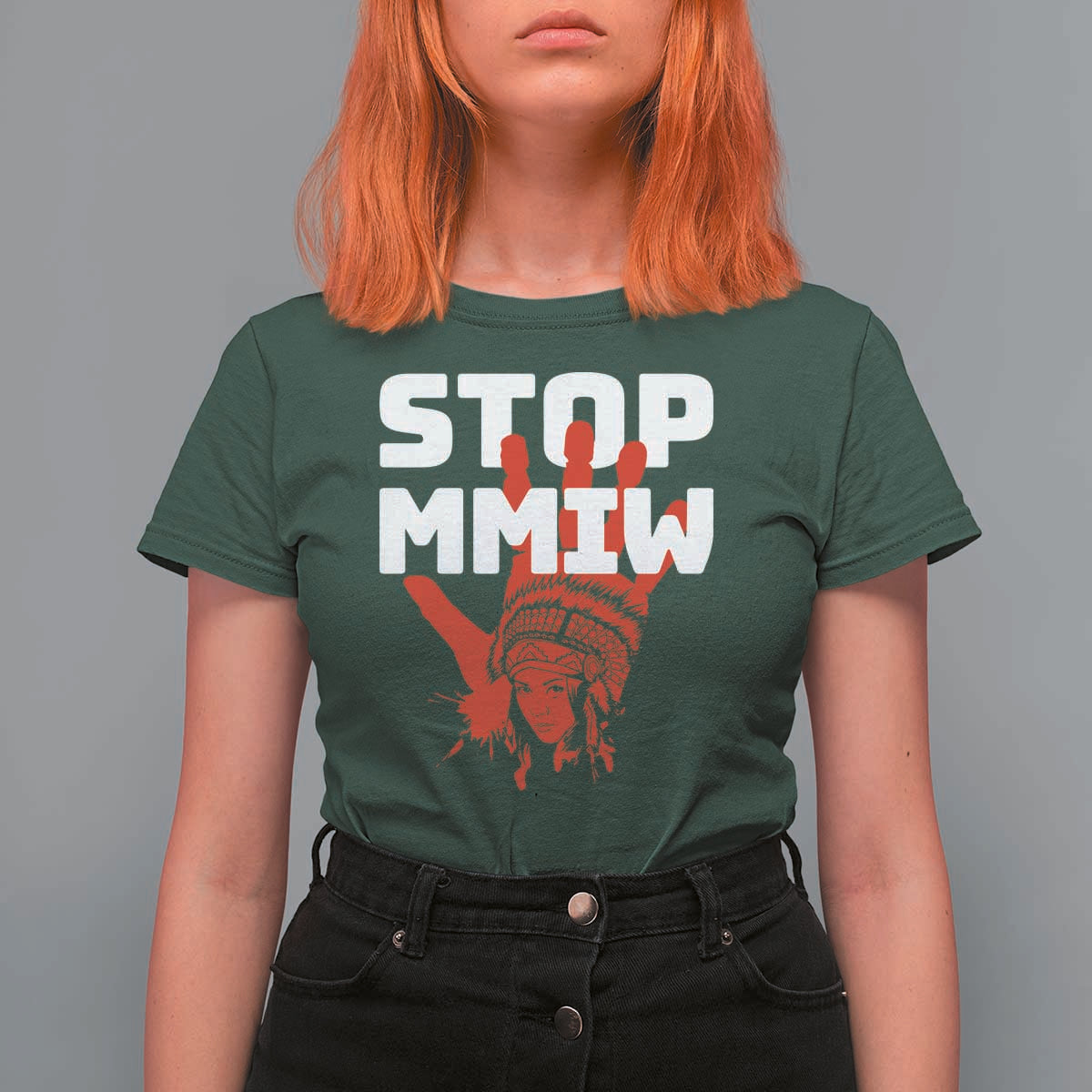 Indigenous Women Awareness T Shirt For Women Stop MMIW Red Handprint Graphic