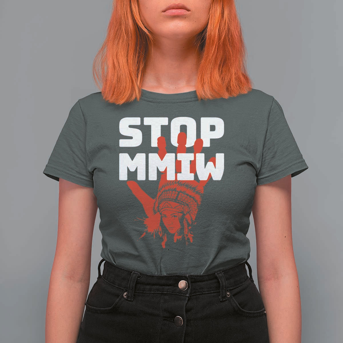 Indigenous Women Awareness T Shirt For Women Stop MMIW Red Handprint Graphic