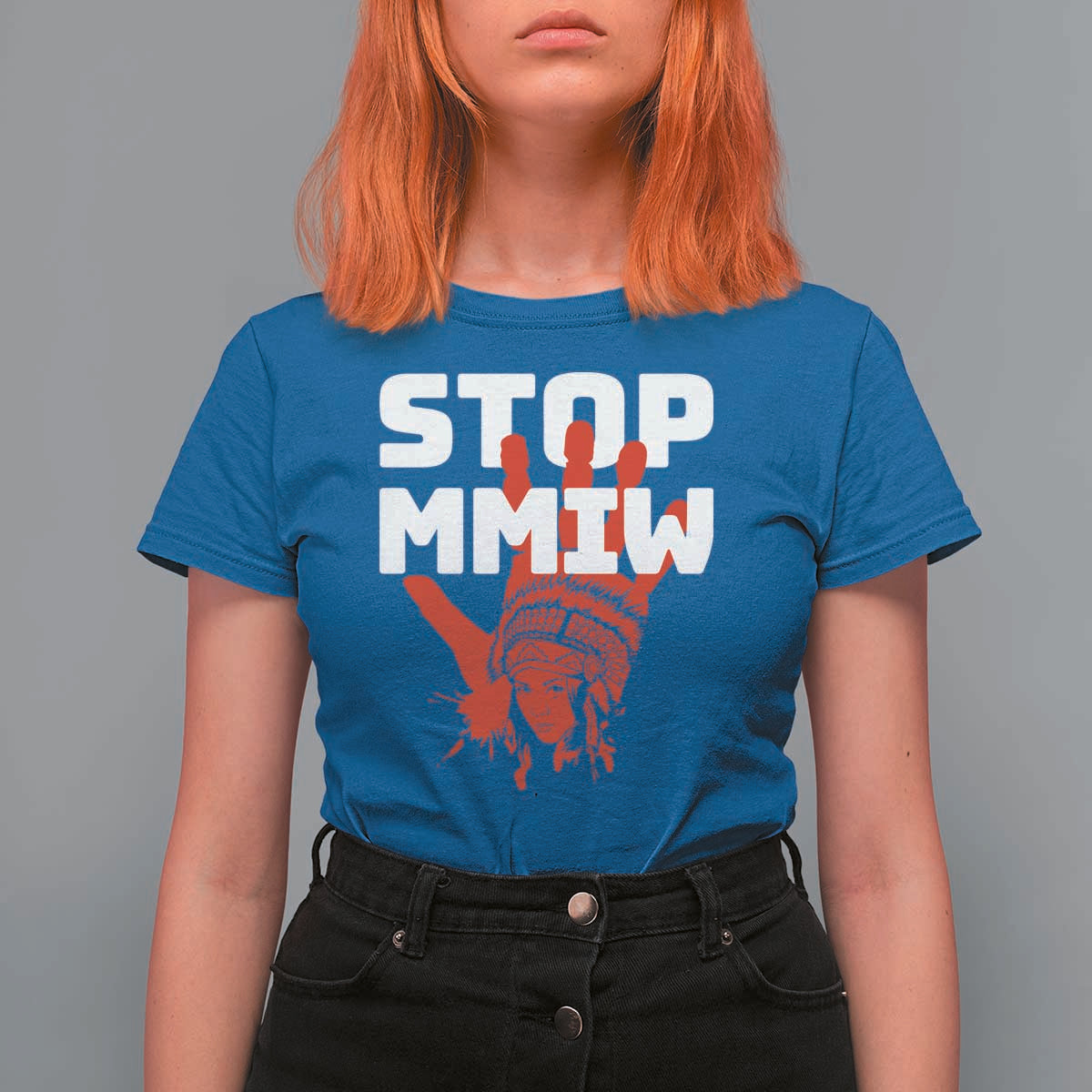 Indigenous Women Awareness T Shirt For Women Stop MMIW Red Handprint Graphic