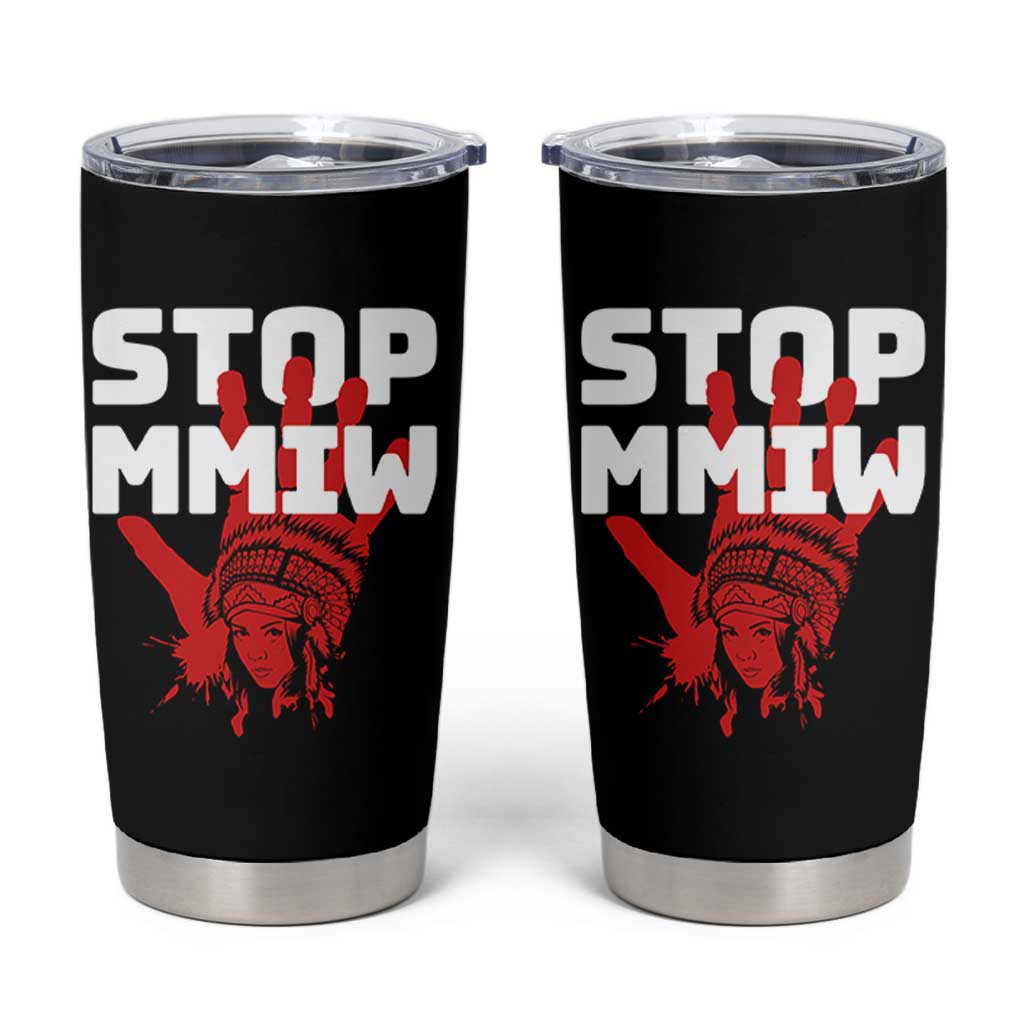 Indigenous Women Awareness Tumbler Cup Stop MMIW Red Handprint Graphic