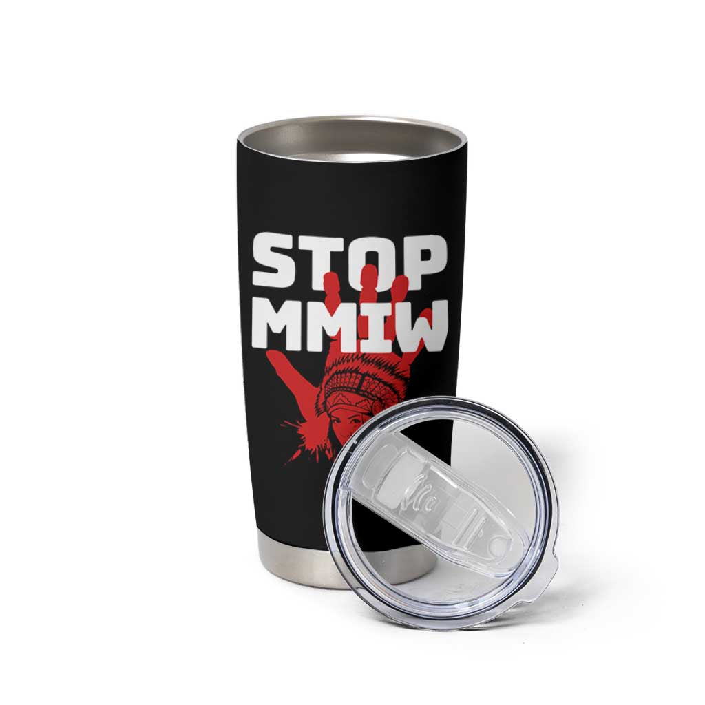 Indigenous Women Awareness Tumbler Cup Stop MMIW Red Handprint Graphic