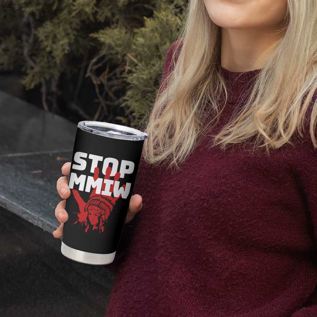 Indigenous Women Awareness Tumbler Cup Stop MMIW Red Handprint Graphic