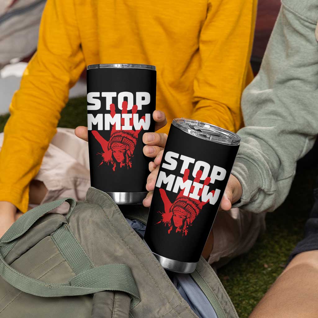 Indigenous Women Awareness Tumbler Cup Stop MMIW Red Handprint Graphic
