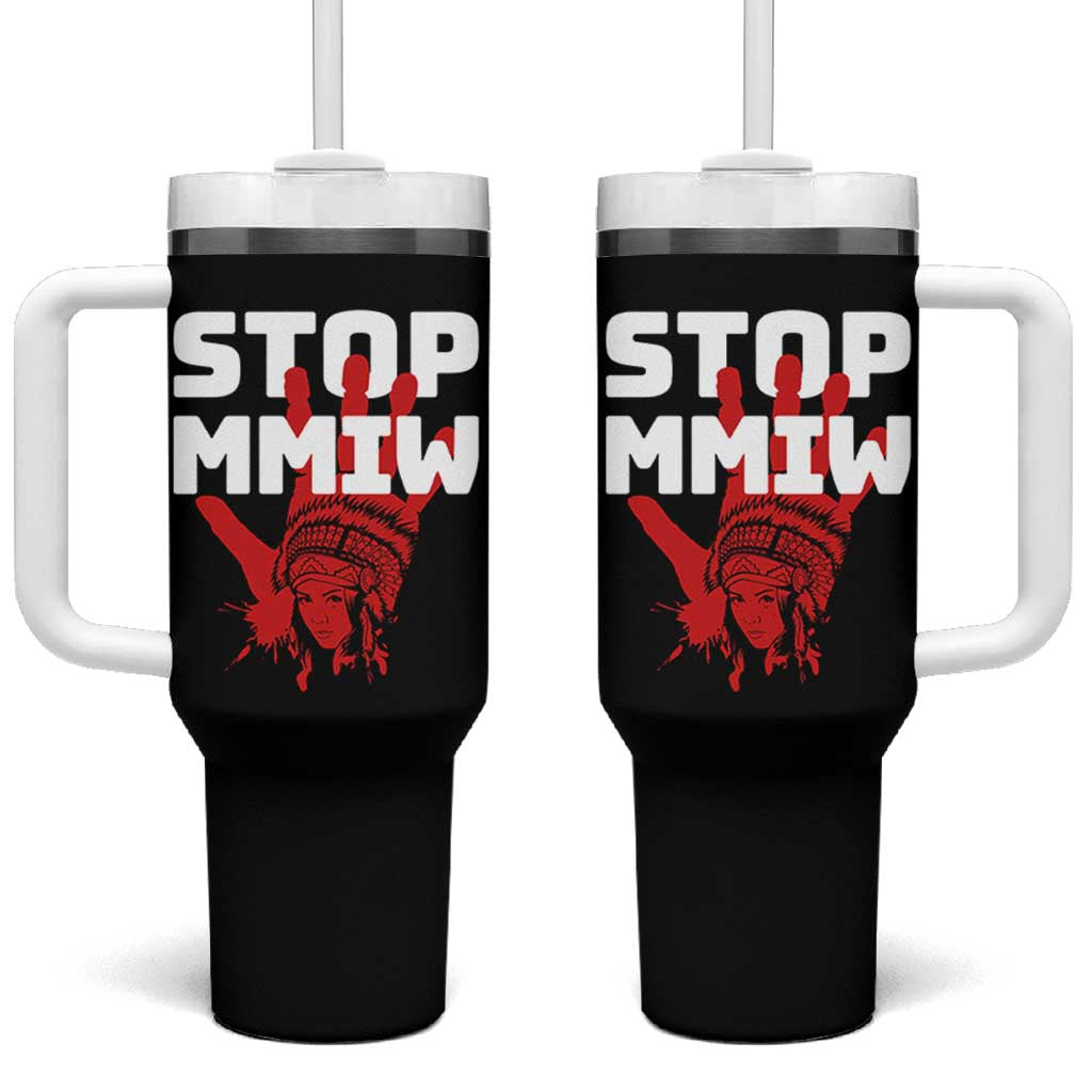 Indigenous Women Awareness Tumbler With Handle Stop MMIW Red Handprint Graphic
