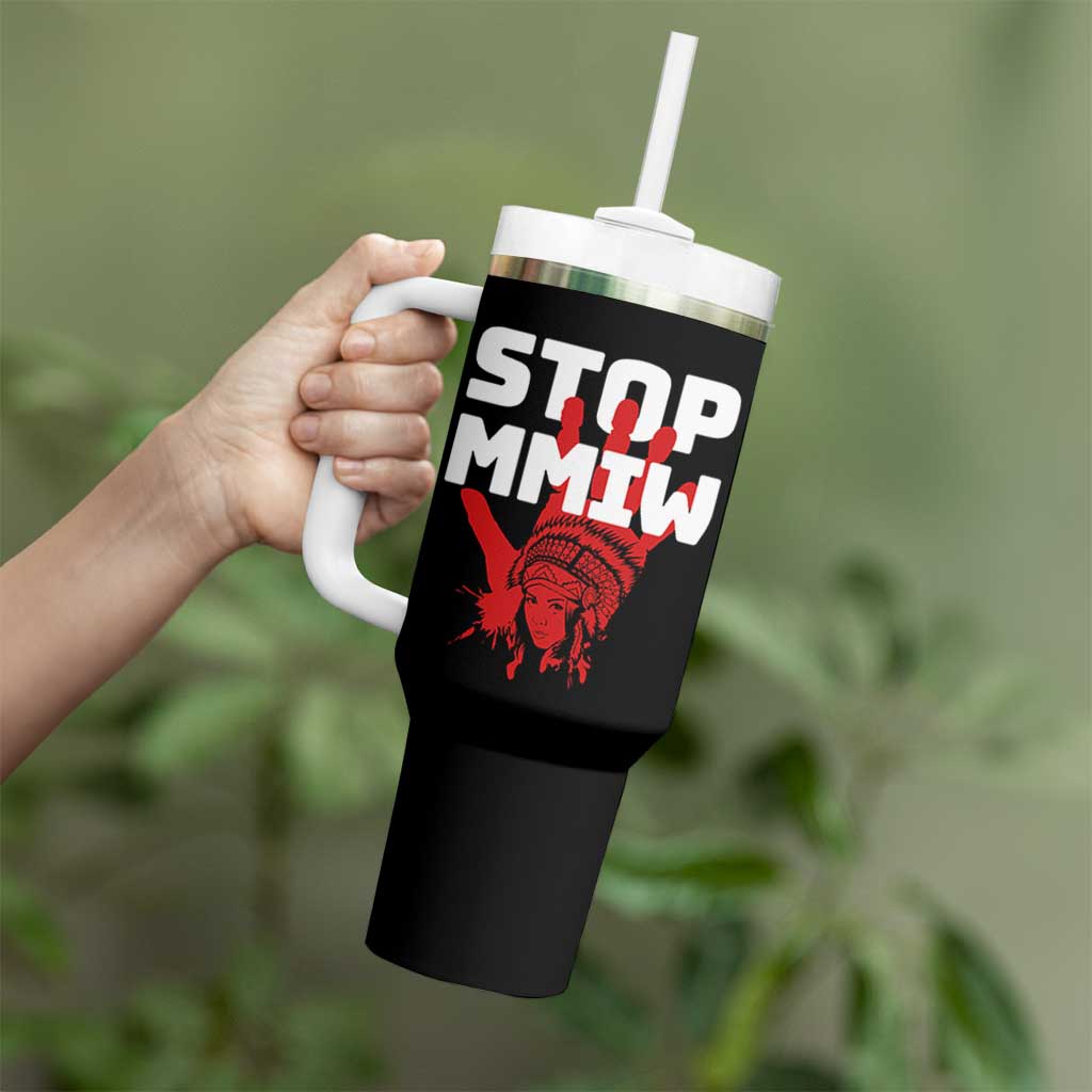 Indigenous Women Awareness Tumbler With Handle Stop MMIW Red Handprint Graphic