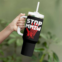 Indigenous Women Awareness Tumbler With Handle Stop MMIW Red Handprint Graphic