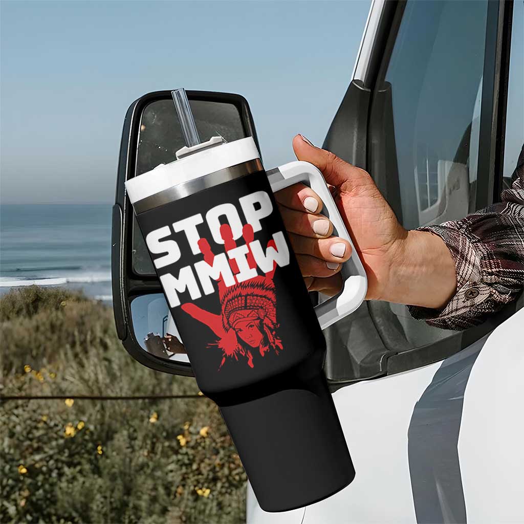 Indigenous Women Awareness Tumbler With Handle Stop MMIW Red Handprint Graphic
