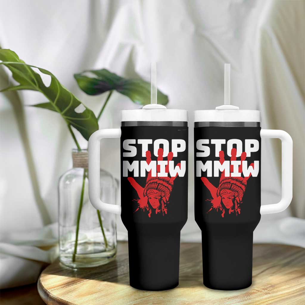 Indigenous Women Awareness Tumbler With Handle Stop MMIW Red Handprint Graphic