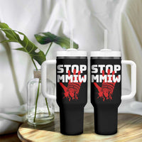 Indigenous Women Awareness Tumbler With Handle Stop MMIW Red Handprint Graphic
