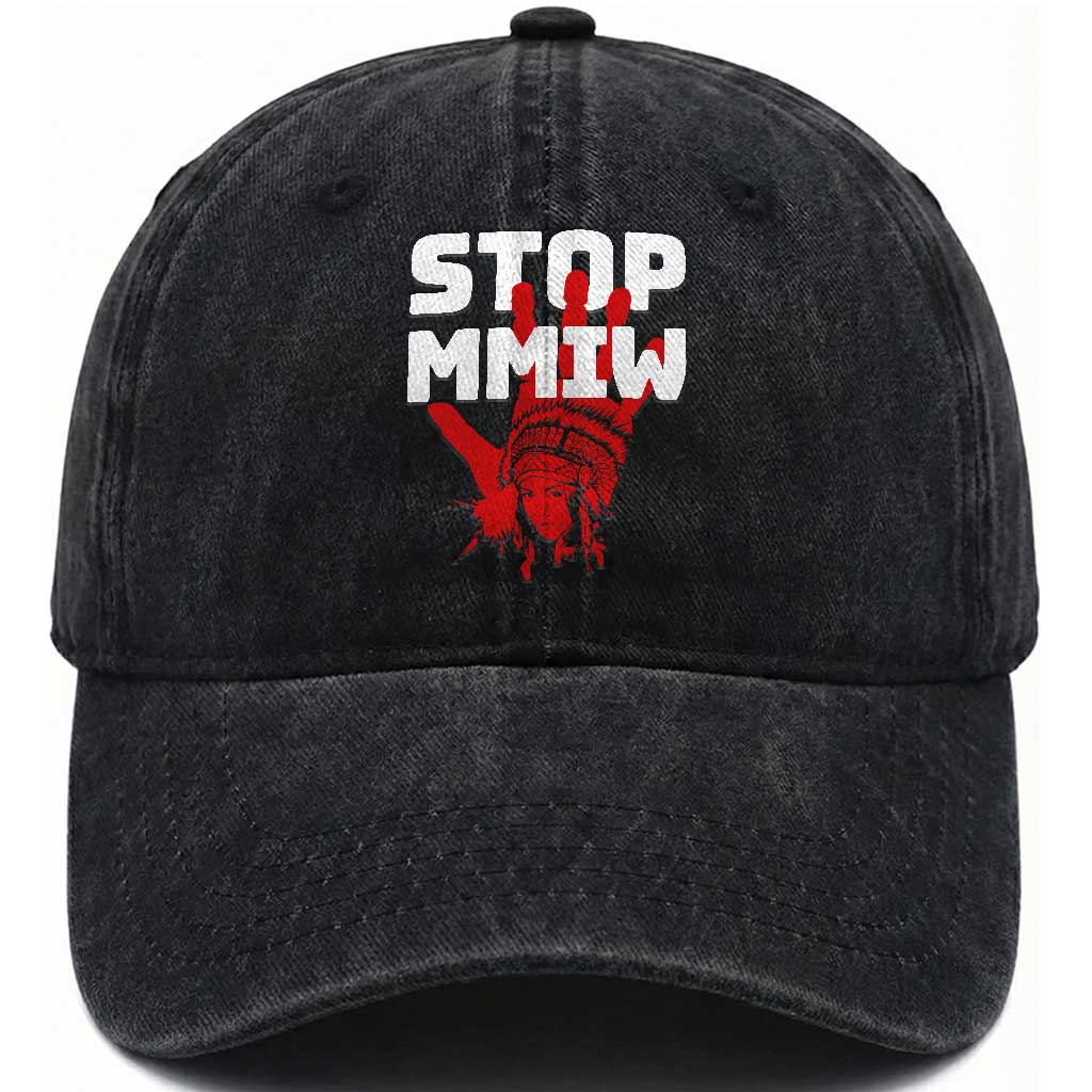 Indigenous Women Awareness Washed Cotton Baseball Cap Stop MMIW Red Handprint Graphic
