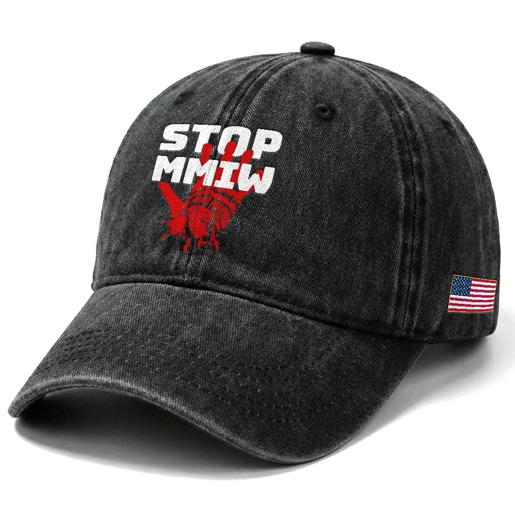 Indigenous Women Awareness Washed Cotton Baseball Cap Stop MMIW Red Handprint Graphic