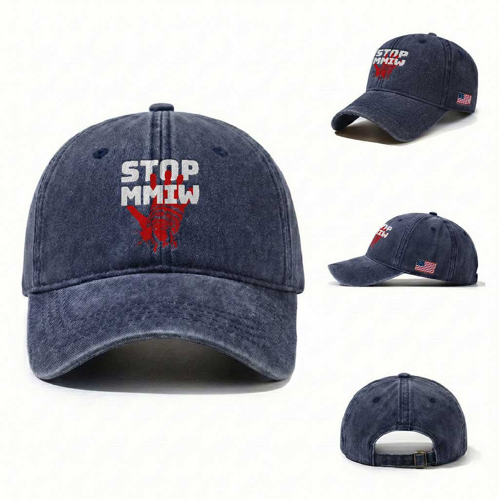 Indigenous Women Awareness Washed Cotton Baseball Cap Stop MMIW Red Handprint Graphic