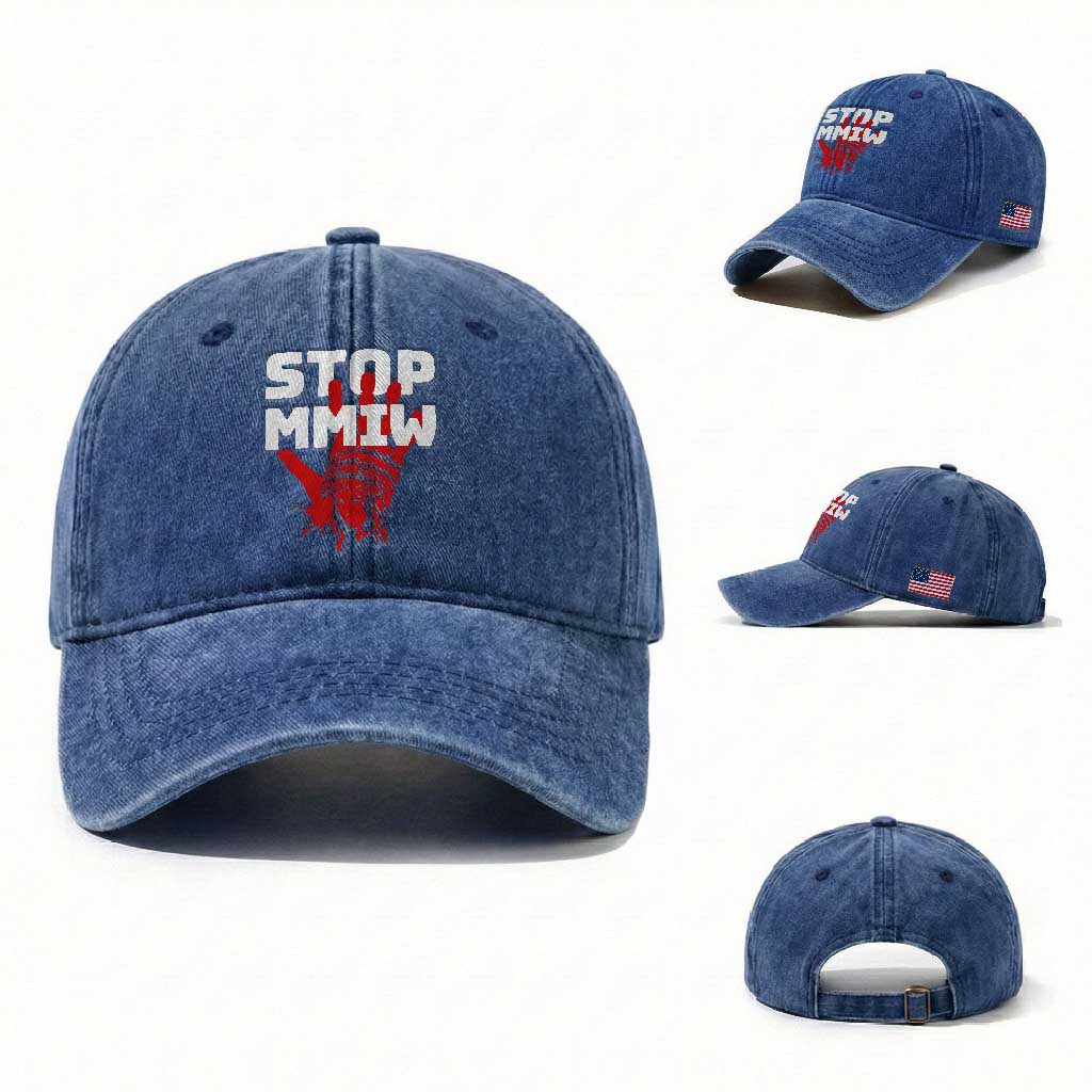 Indigenous Women Awareness Washed Cotton Baseball Cap Stop MMIW Red Handprint Graphic
