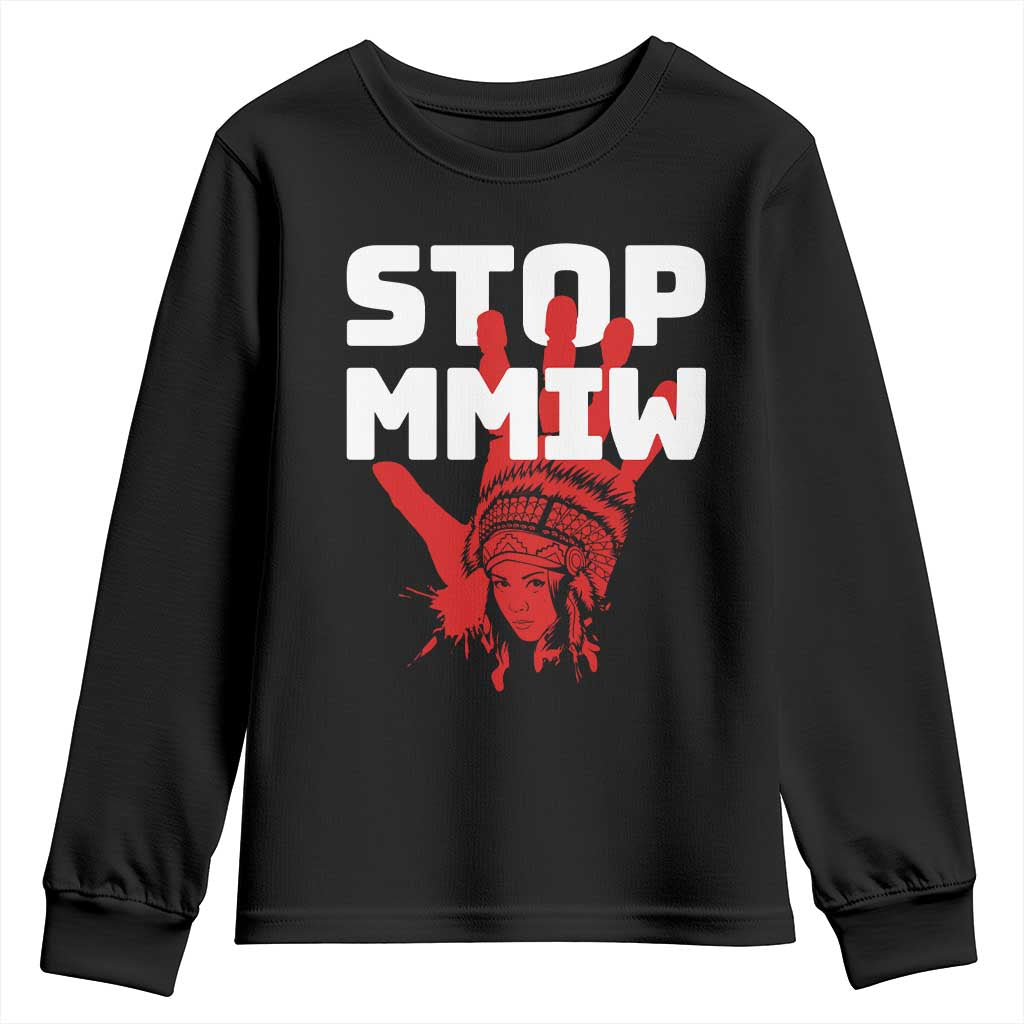 Indigenous Women Awareness Youth Sweatshirt Stop MMIW Red Handprint Graphic