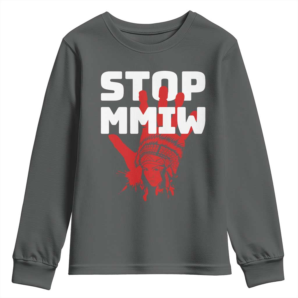 Indigenous Women Awareness Youth Sweatshirt Stop MMIW Red Handprint Graphic