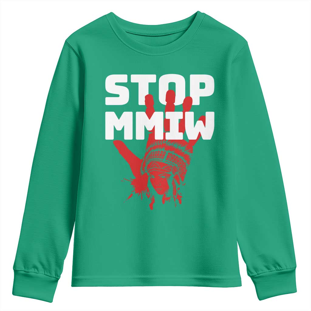 Indigenous Women Awareness Youth Sweatshirt Stop MMIW Red Handprint Graphic