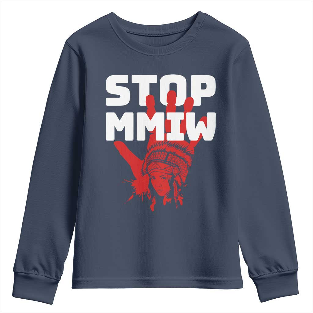 Indigenous Women Awareness Youth Sweatshirt Stop MMIW Red Handprint Graphic