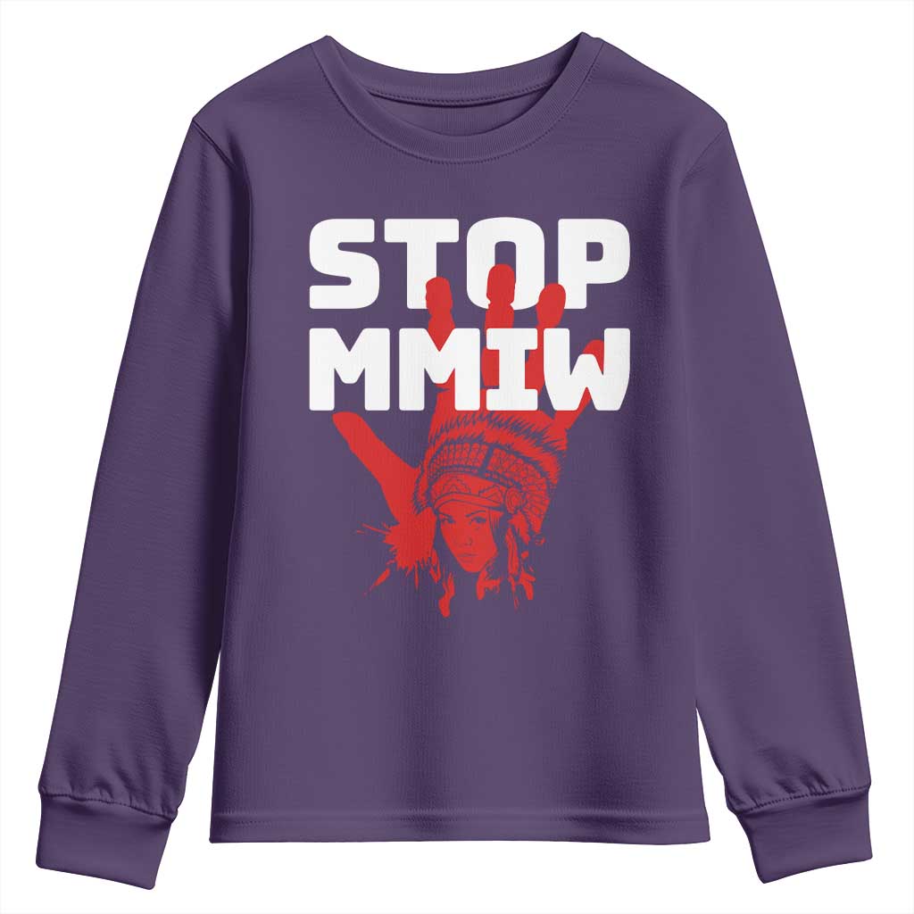Indigenous Women Awareness Youth Sweatshirt Stop MMIW Red Handprint Graphic