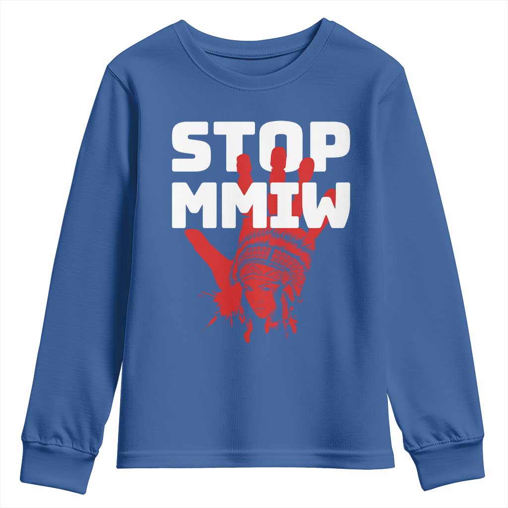 Indigenous Women Awareness Youth Sweatshirt Stop MMIW Red Handprint Graphic