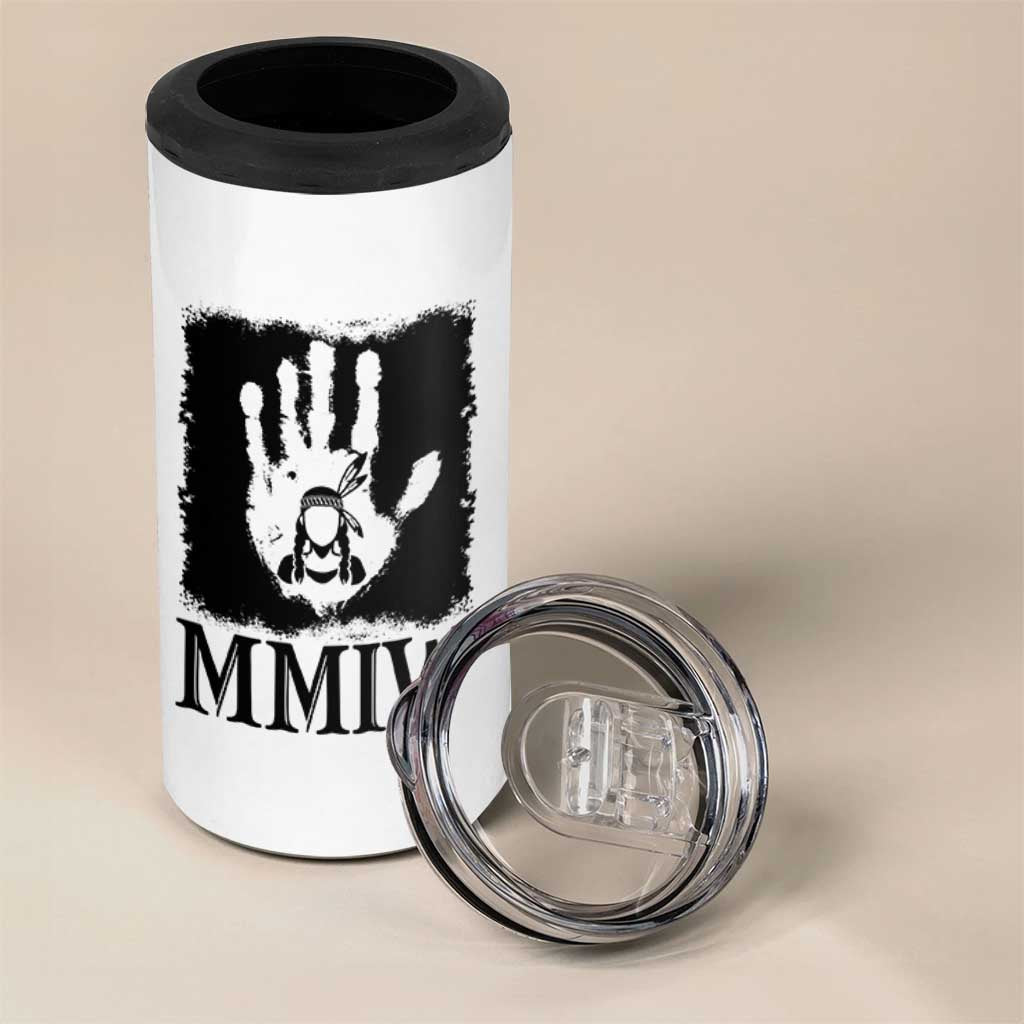 Stop MMIW 4 in 1 Can Cooler Tumbler Voices For Stolen Sisters Red Handprint Graphic