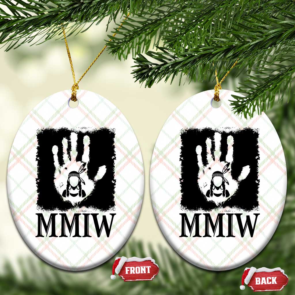 Stop MMIW Ceramic Ornament Voices For Stolen Sisters Red Handprint Graphic