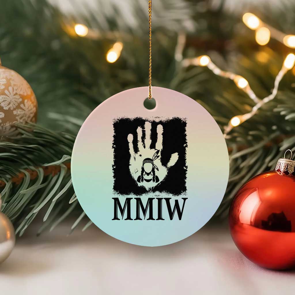 Stop MMIW Ceramic Ornament Voices For Stolen Sisters Red Handprint Graphic
