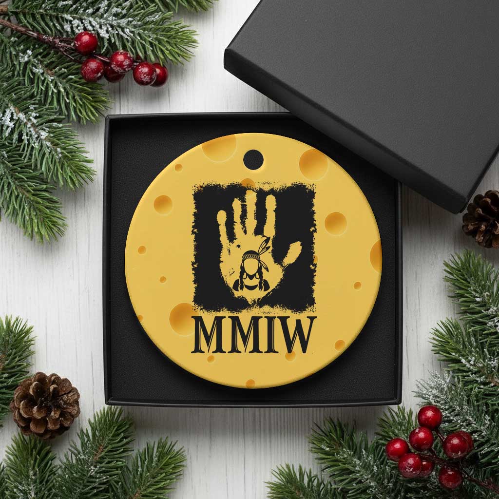 Stop MMIW Ceramic Ornament Voices For Stolen Sisters Red Handprint Graphic