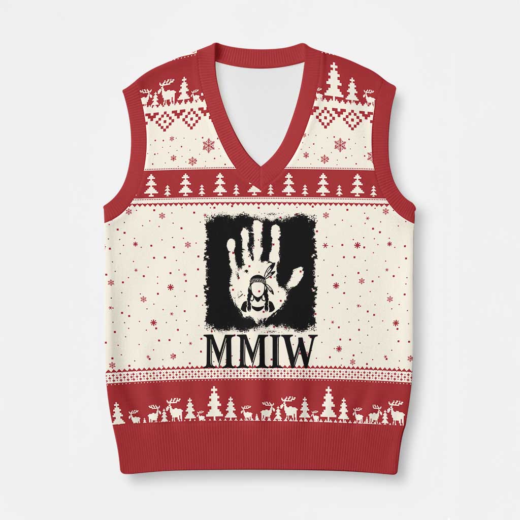 Stop MMIW V-Neck Knit Sweater Vest Voices For Stolen Sisters Red Handprint Graphic