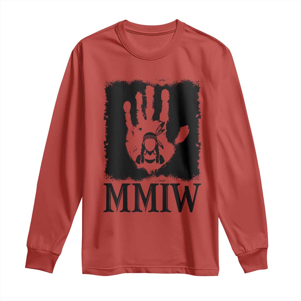 Stop MMIW Long Sleeve Shirt Voices For Stolen Sisters Red Handprint Graphic