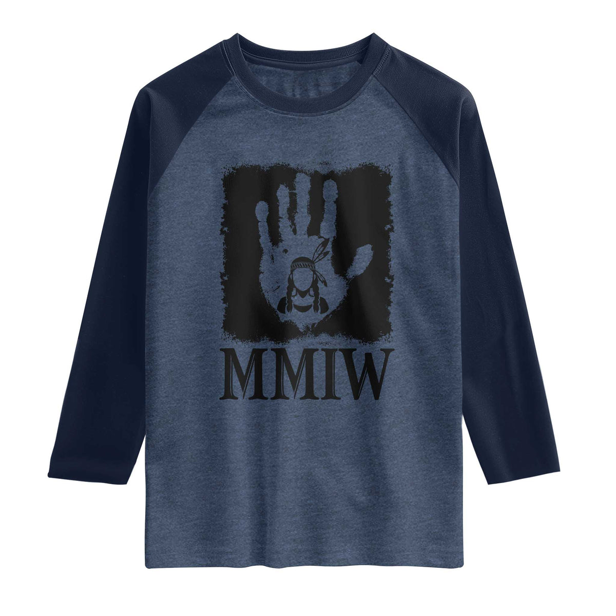 Stop MMIW Raglan Shirt Voices For Stolen Sisters Red Handprint Graphic