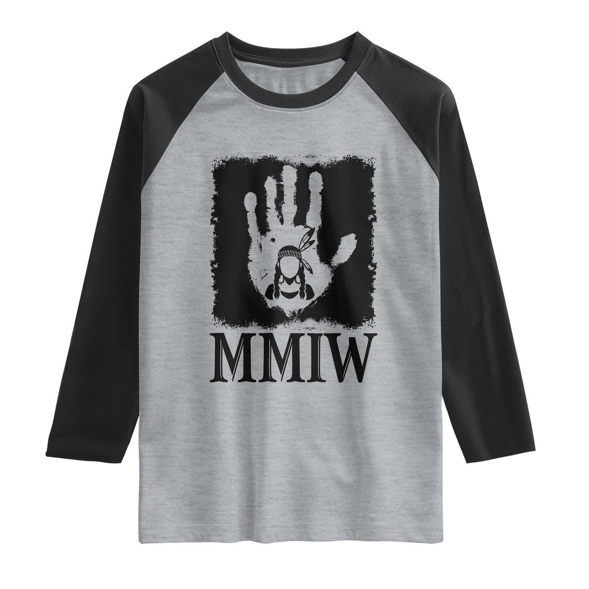 Stop MMIW Raglan Shirt Voices For Stolen Sisters Red Handprint Graphic