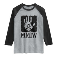 Stop MMIW Raglan Shirt Voices For Stolen Sisters Red Handprint Graphic