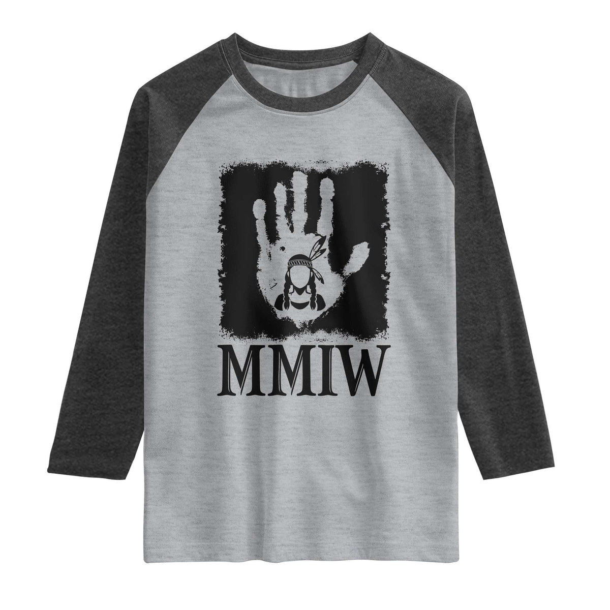 Stop MMIW Raglan Shirt Voices For Stolen Sisters Red Handprint Graphic