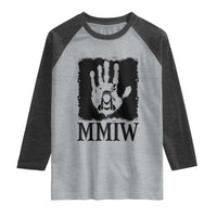 Stop MMIW Raglan Shirt Voices For Stolen Sisters Red Handprint Graphic