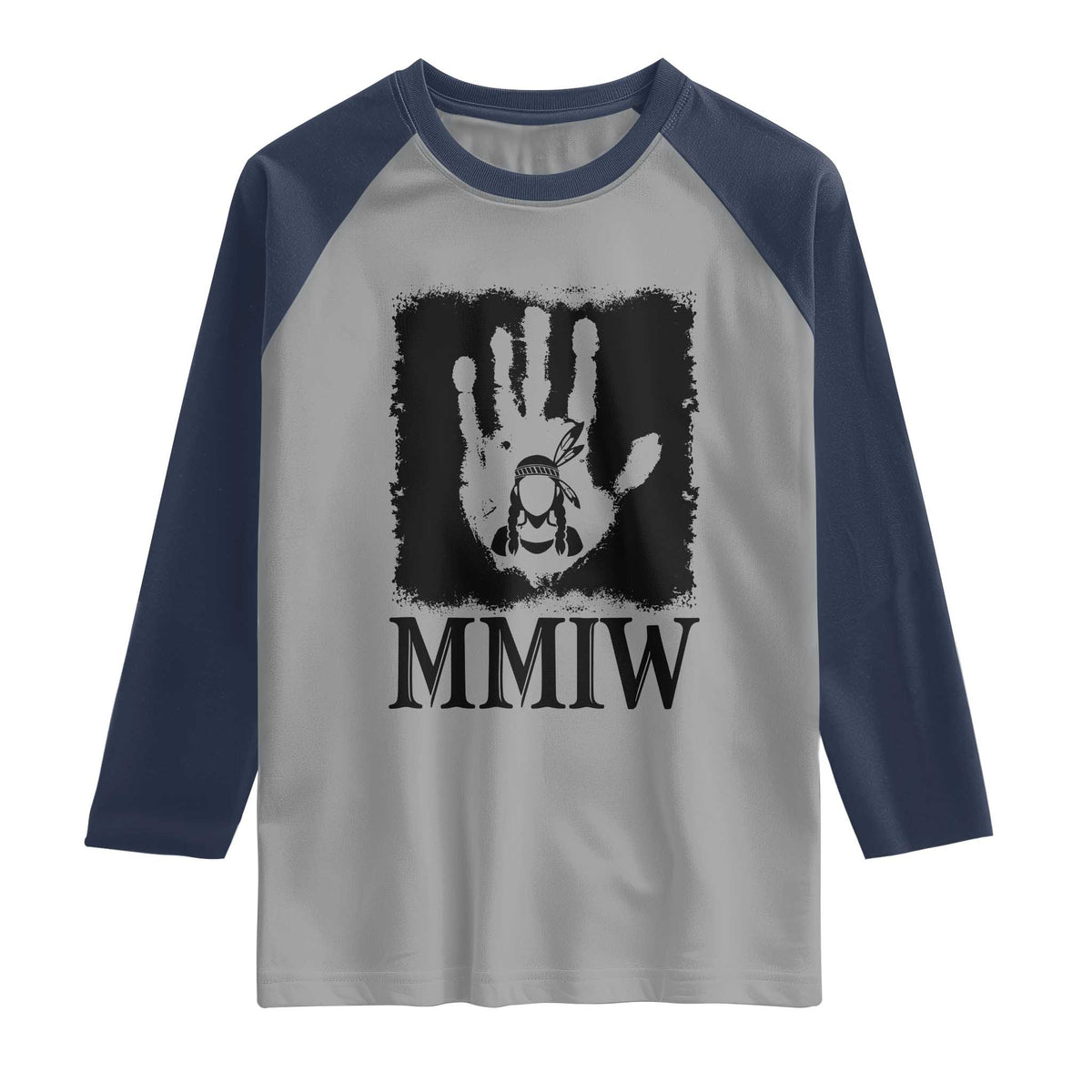 Stop MMIW Raglan Shirt Voices For Stolen Sisters Red Handprint Graphic