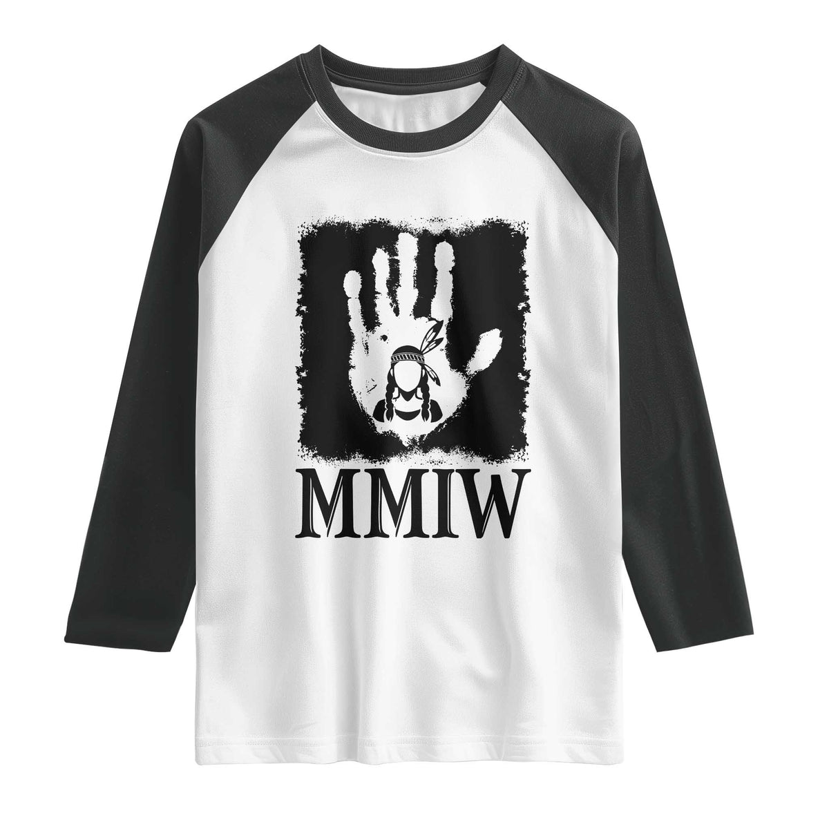 Stop MMIW Raglan Shirt Voices For Stolen Sisters Red Handprint Graphic