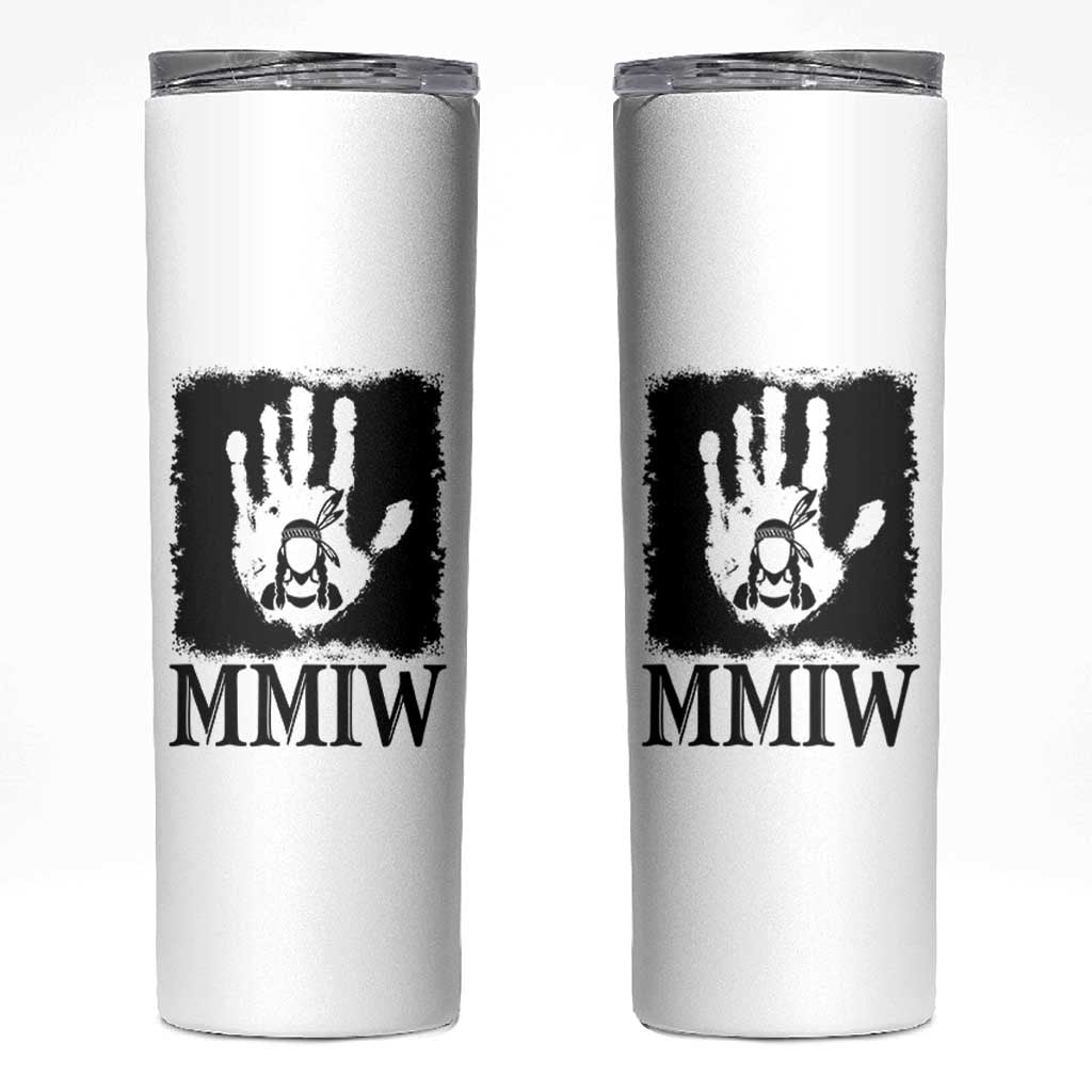 Stop MMIW Skinny Tumbler Voices For Stolen Sisters Red Handprint Graphic