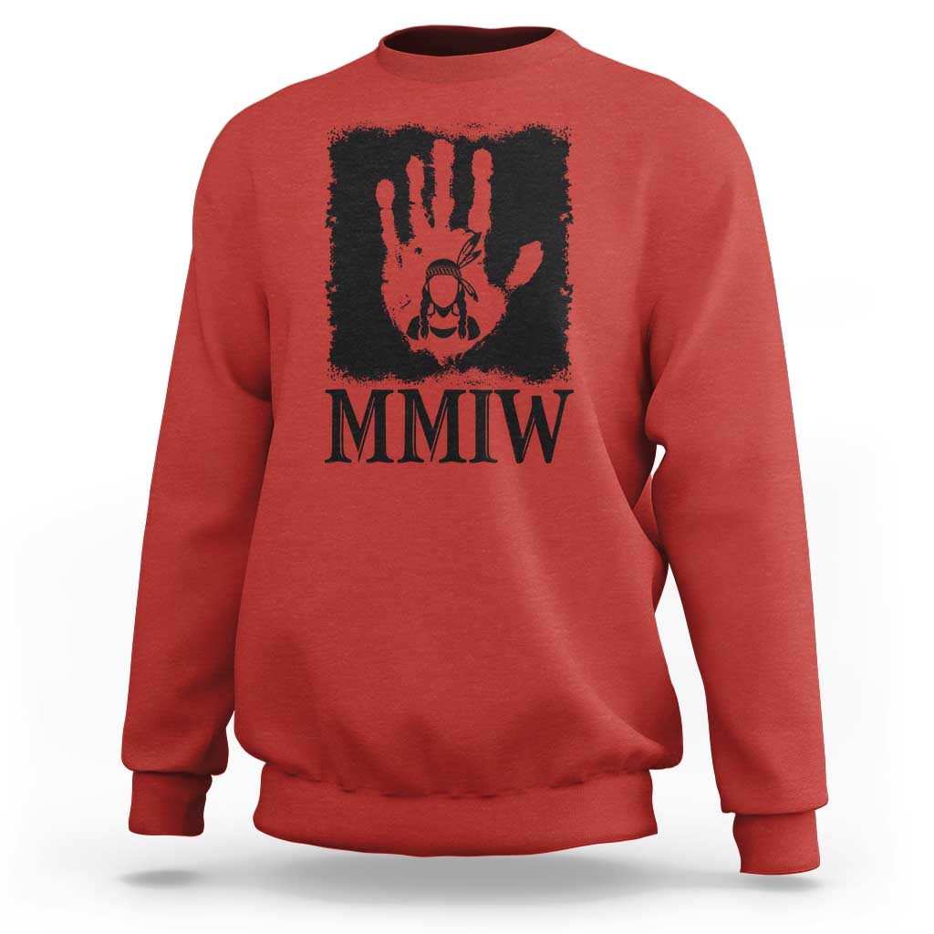 Stop MMIW Sweatshirt Voices For Stolen Sisters Red Handprint Graphic