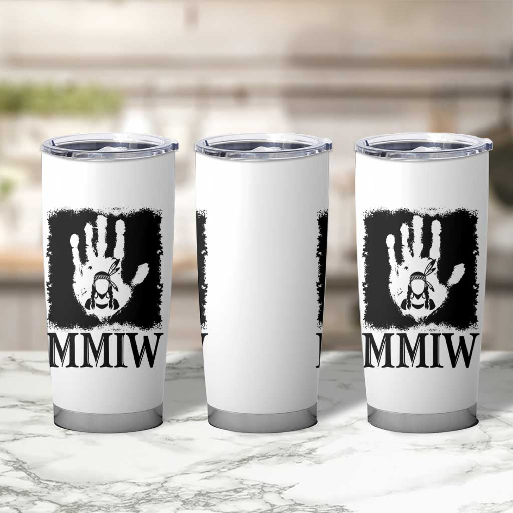 Stop MMIW Tumbler Cup Voices For Stolen Sisters Red Handprint Graphic