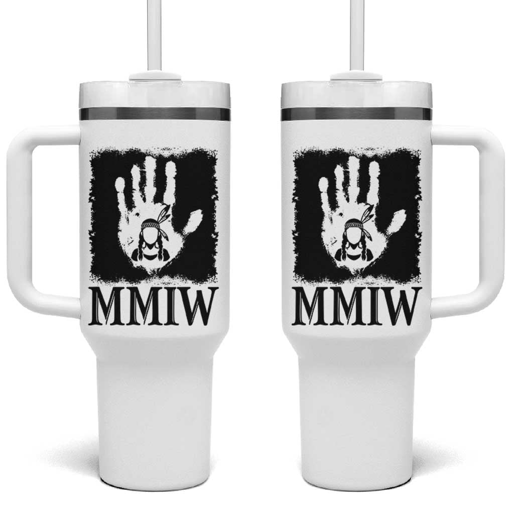 Stop MMIW Tumbler With Handle Voices For Stolen Sisters Red Handprint Graphic