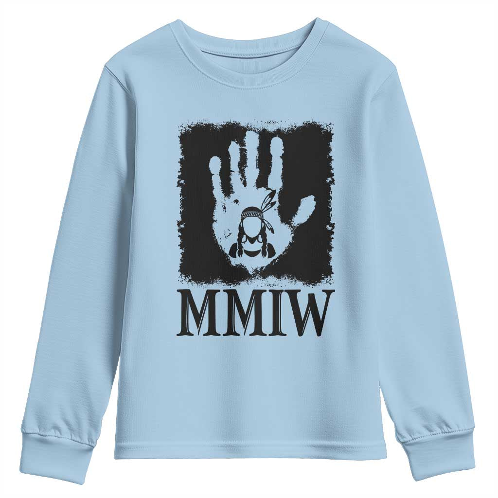 Stop MMIW Youth Sweatshirt Voices For Stolen Sisters Red Handprint Graphic