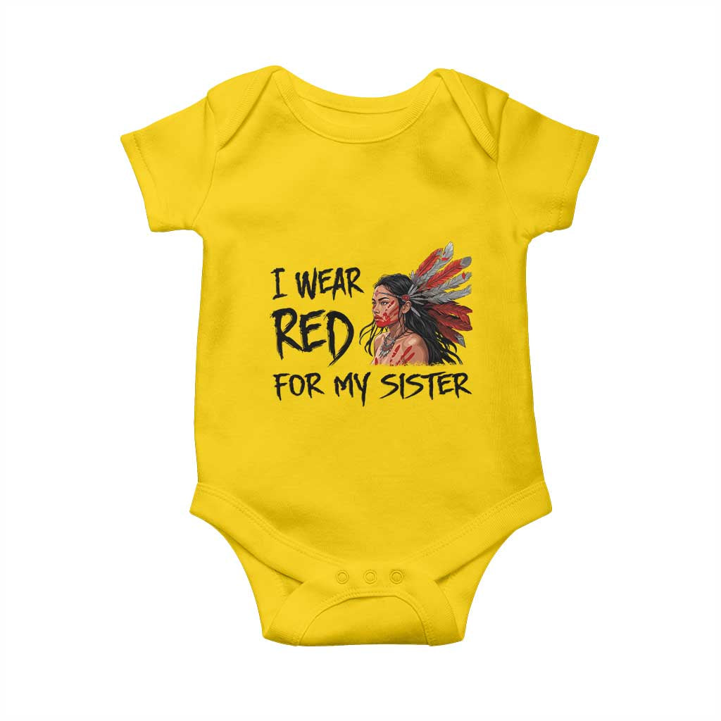 MMIW Awareness Month Indigenous Support Gift Baby Onesie I Wear Red For My Sister