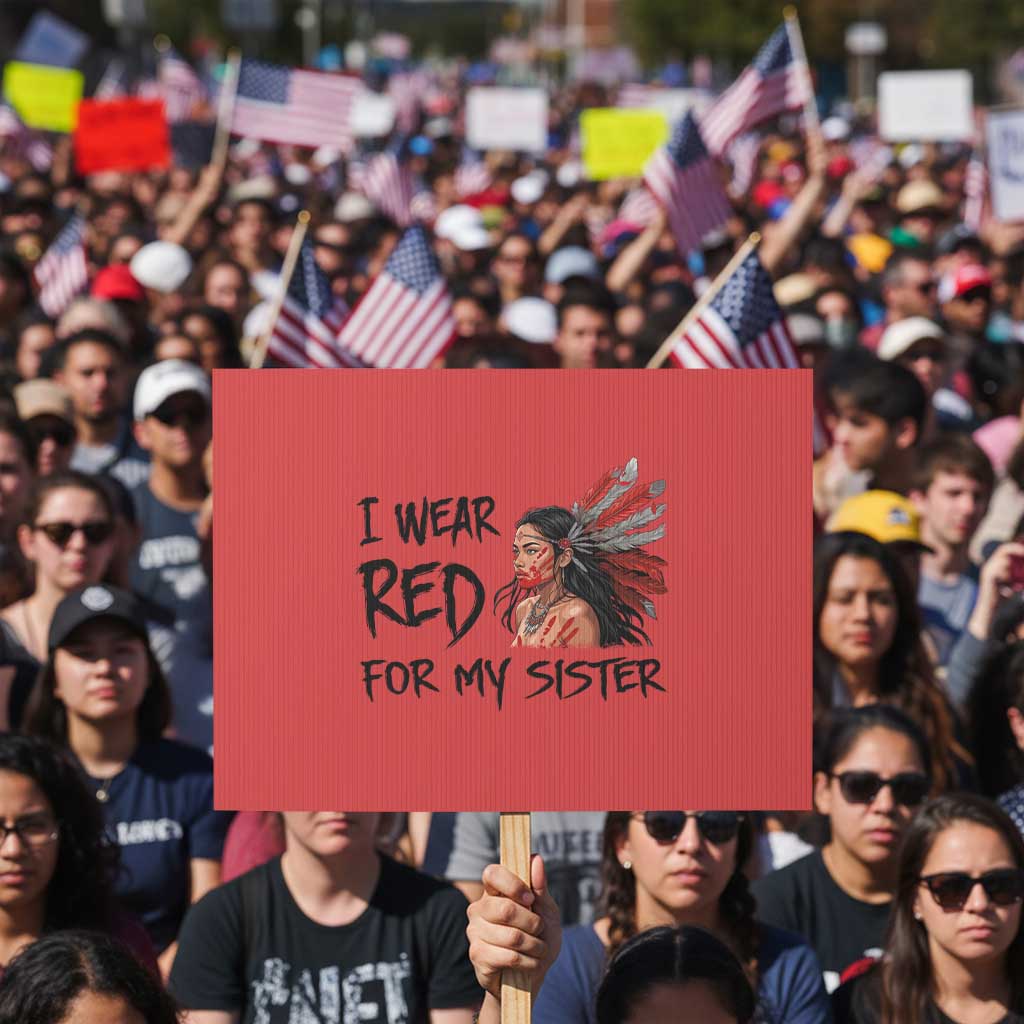 MMIW Awareness Month Indigenous Support Gift Protest Sign I Wear Red For My Sister