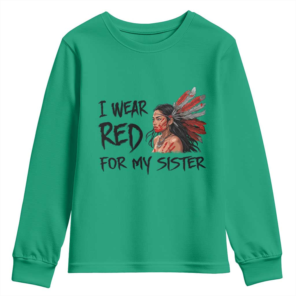 MMIW Awareness Month Indigenous Support Gift Youth Sweatshirt I Wear Red For My Sister
