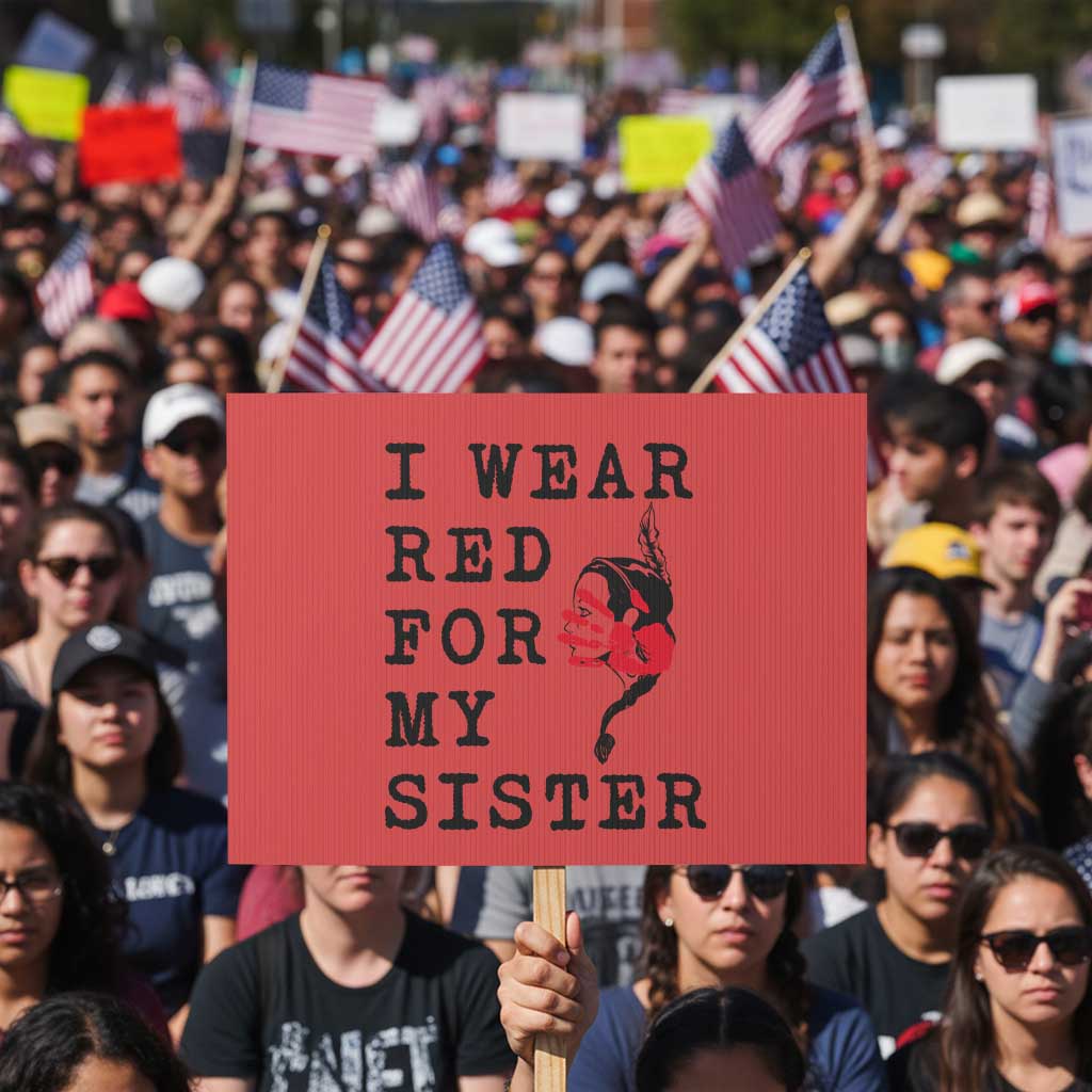 MMIW Awareness Month Native American Protest Sign I Wear Red For My Sister