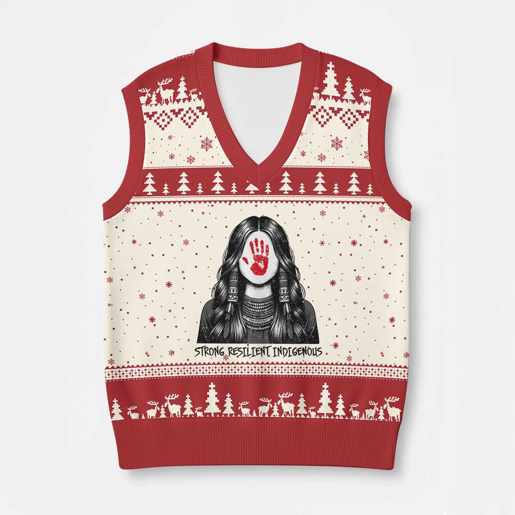 MMIW Strong Resilient Indigenous V-Neck Knit Sweater Vest Stand With Native Women Support