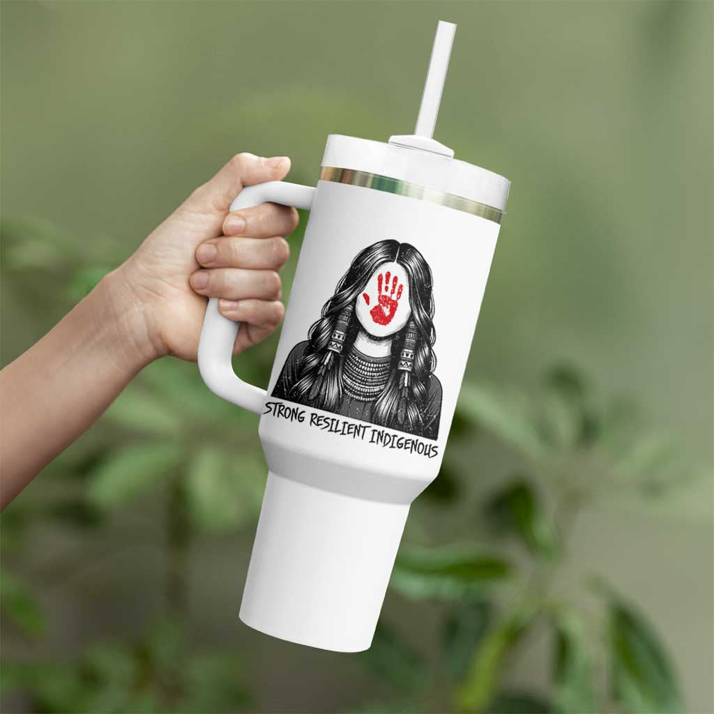MMIW Strong Resilient Indigenous Tumbler With Handle Stand With Native Women Support