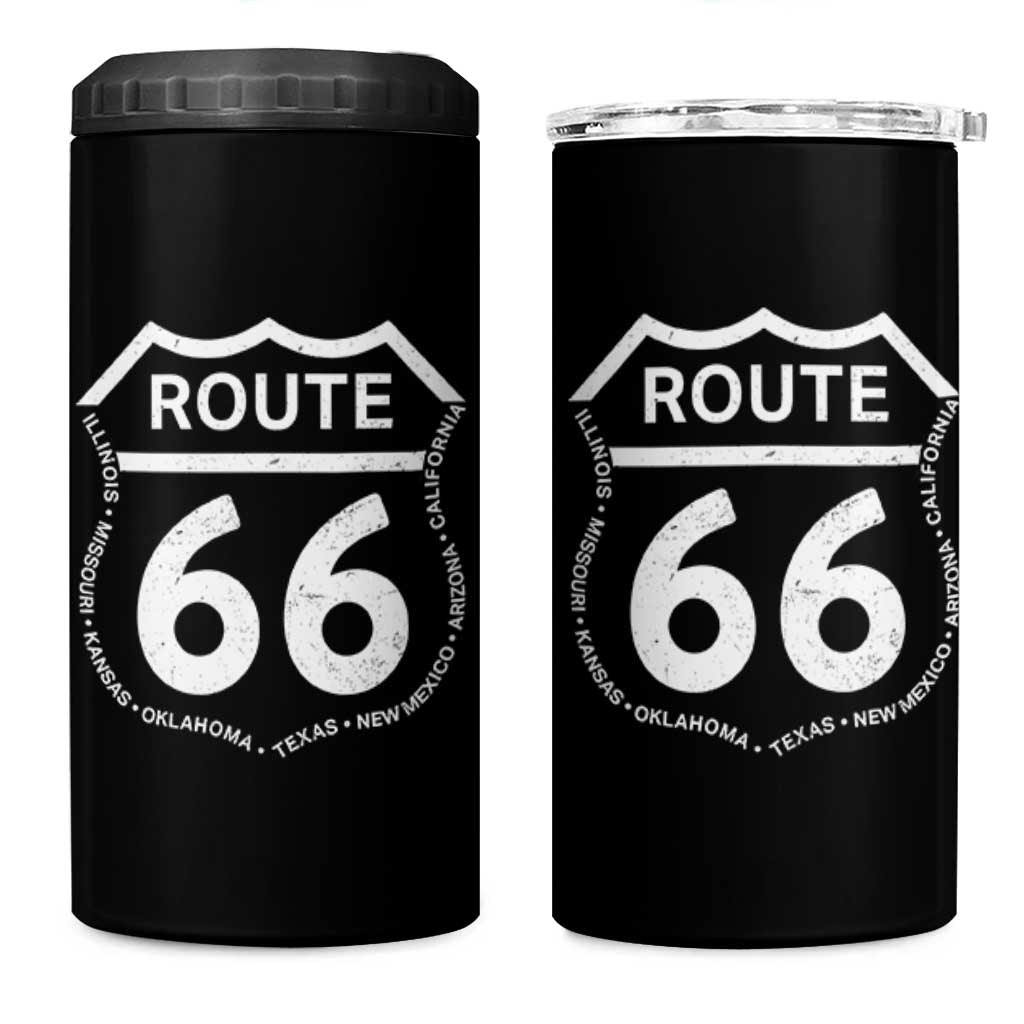 Vintage Route Highway 66 Road Trip 4 in 1 Can Cooler Tumbler Mother Road All States